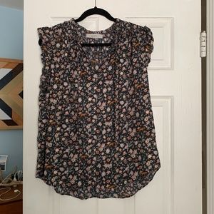 Loft Printed Ruffle Tie Neck Tank